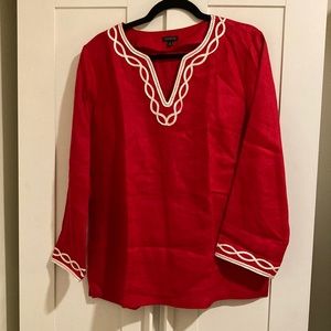 Talbots red linen tunic with embroidery